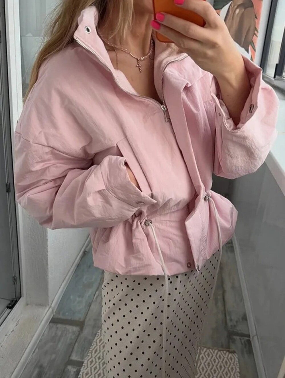 2026 Autumn Winter Casual Printed Loose Jacket Women Fashion Full Sleeve Zippers